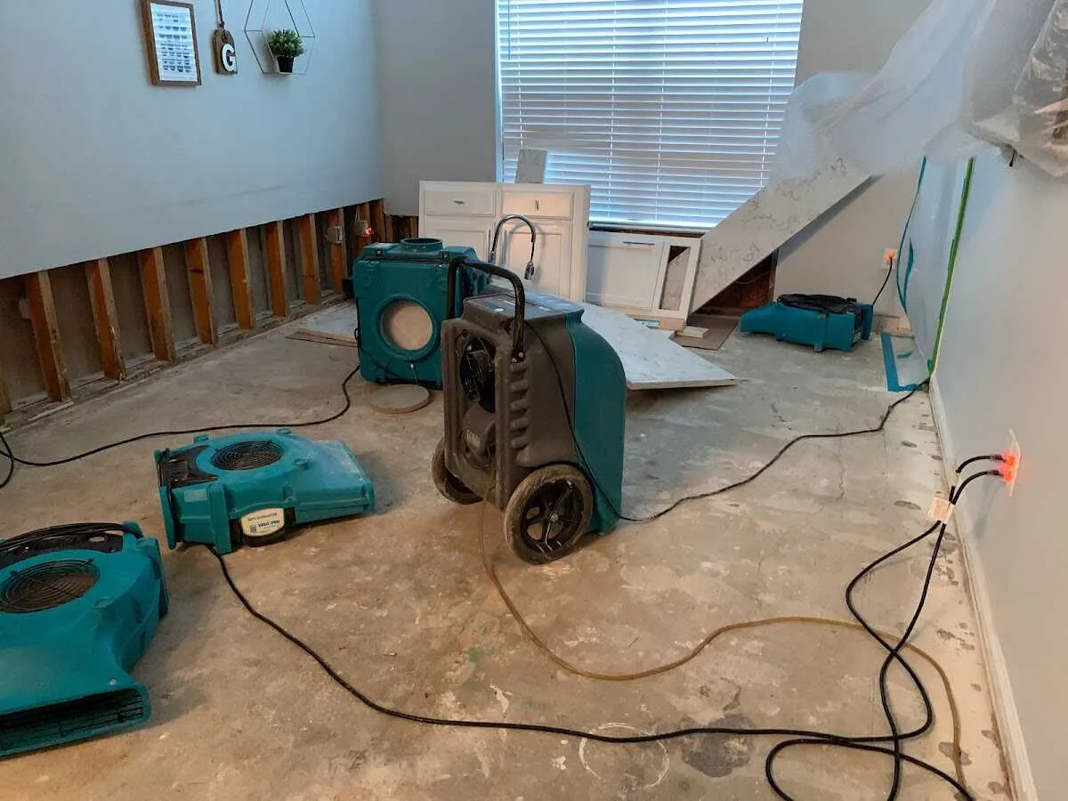 Dehumidifier in flood-cut room for Water Damage Restoration in Pleasanton